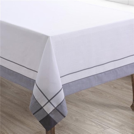 Saro Saro 351.GY72S 72 in. Banded Border Square Tablecloth; Gray 351.GY72S